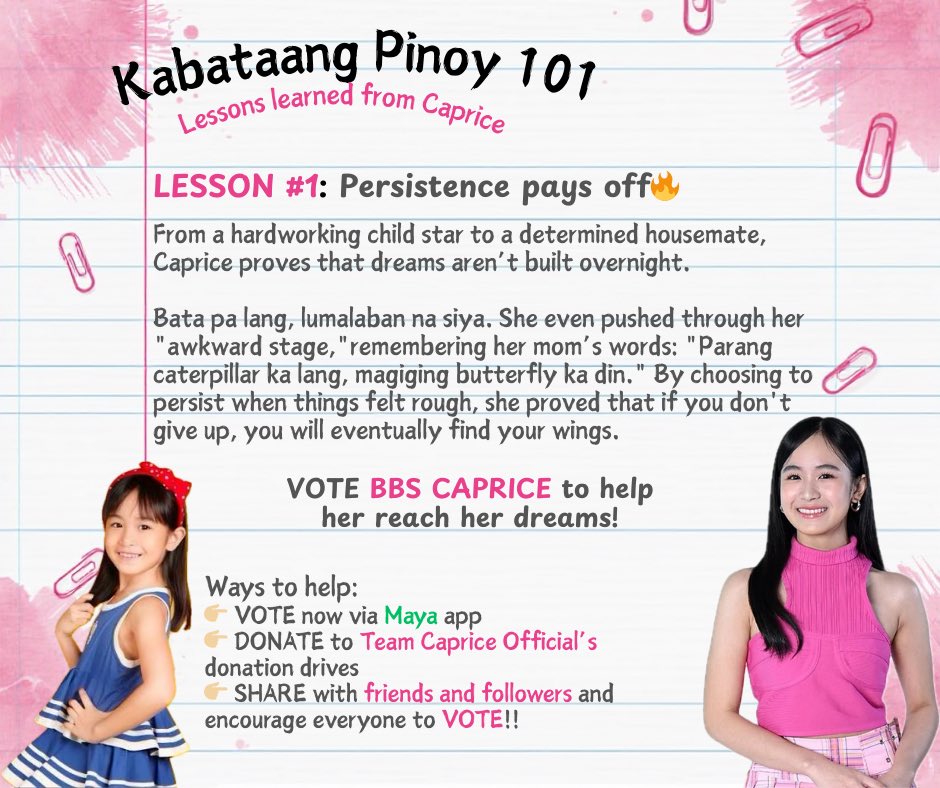 _teamcapriceofc's tweet photo. WHY DOES CAPRICE DESERVE TO STAY IN PBB? 💖

Caprice brings sincerity, kindness, and positivity to the PBB House. She stays true to herself, supports her housemates, and inspires viewers with her determination and genuine heart.

She deserves to stay because she represents authenticity and growth. 🩷✨

Now it’s your turn: Answer the question and tell us why Caprice deserves to stay in the PBB House! 💌

BBS CAPRICE #CapriceCayetano