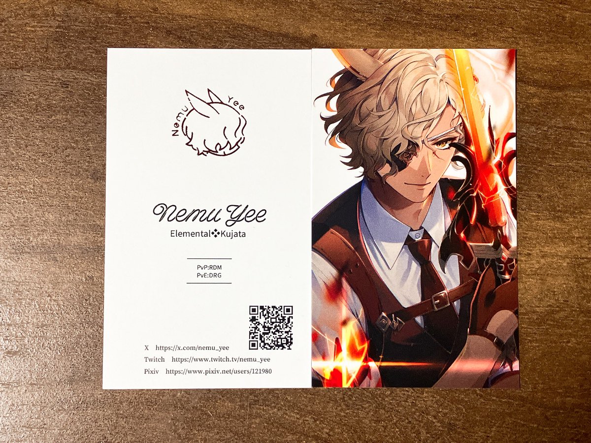 aduma_aki's tweet photo. ずっと作りたかったFF14用の名刺が出来た〜！初めて箔押しデータを作ったのですが、めちゃくちゃ可愛く出来てにっこりです😊 https://t.co/EFpEIZW4Pd