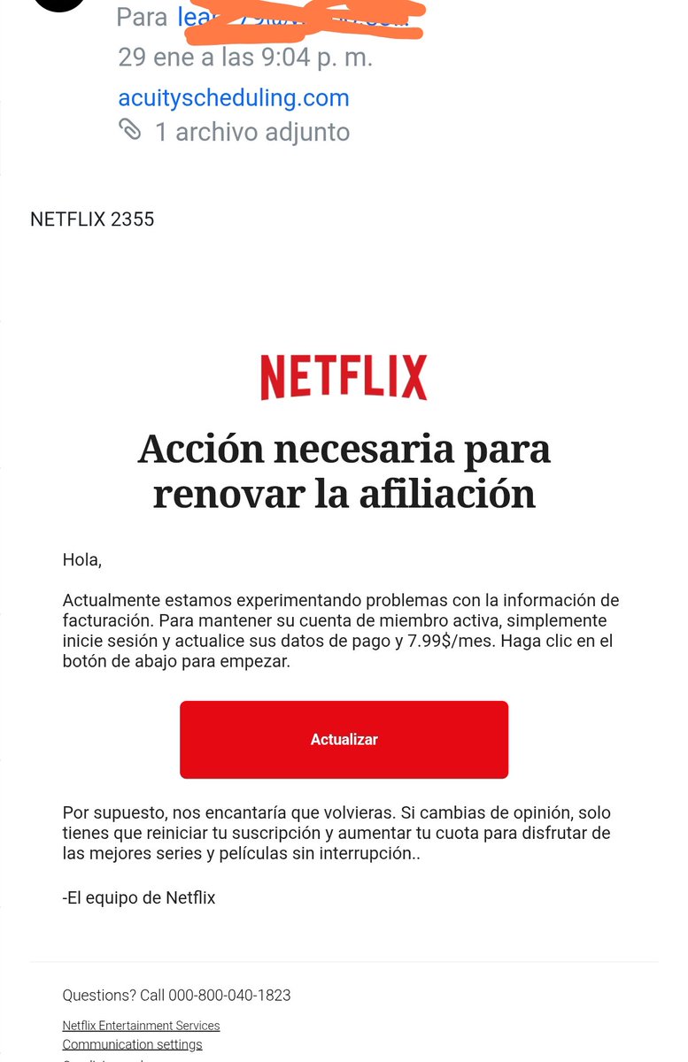 TENGAN CUIDADO están enviando mails de "Netflix" pidiendo que se actualicen los datos de pago.

ESTO ES FALSO, si lo reciben no vayan a presionar ningún link ni bajar ningún archivo adjunto que tenga.

Si se fijan la dirección de mail es cualquiera.