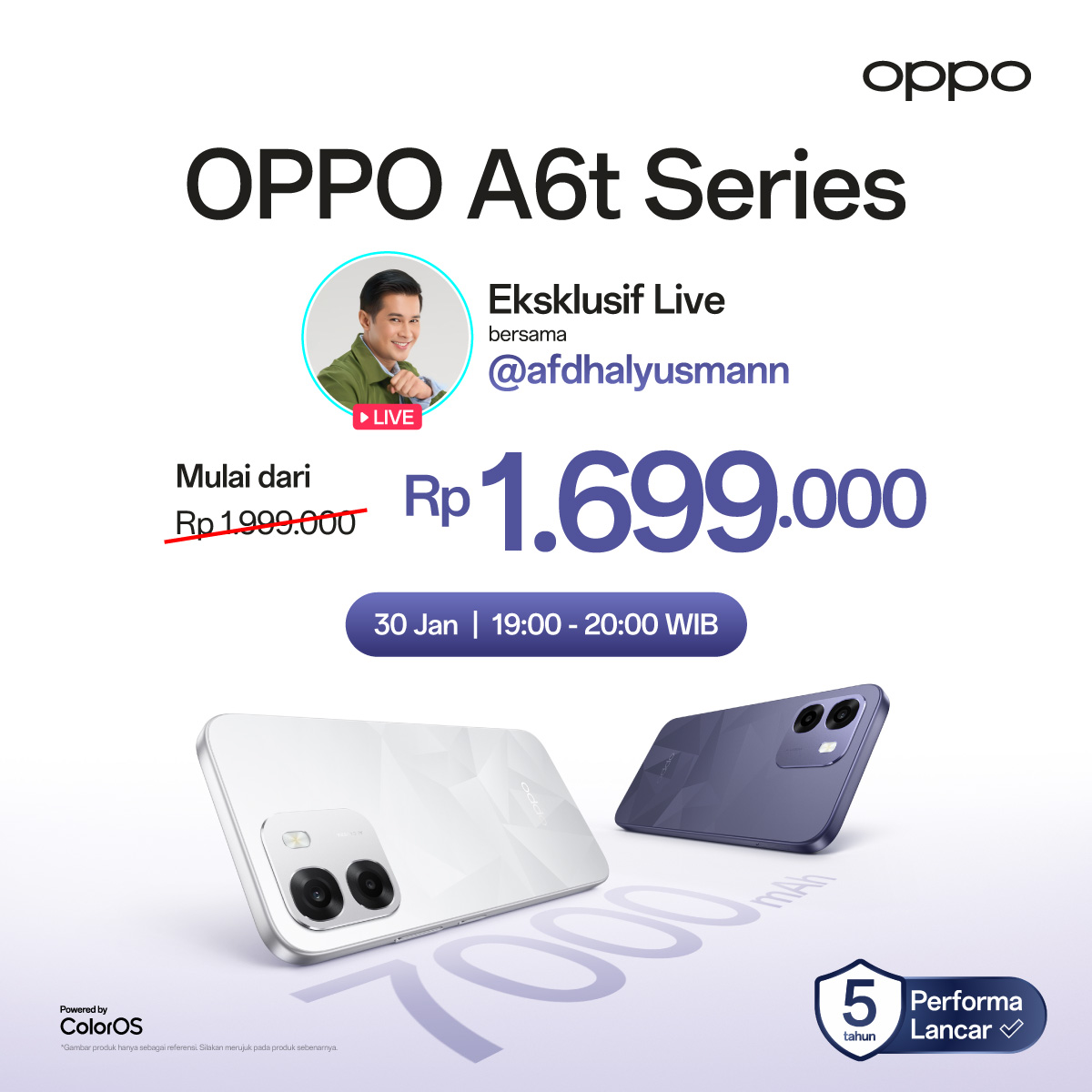 OPPOIndonesia's tweet photo. Malam ini jangan sampai ke-skip! 👀

Ikutan Live #OPPOA6t Series bareng Afdhal Yusman dan dapetin deal spesialnya!

🗓 30 Jan | ⏰ 19.00–20.00 WIB https://t.co/zeBlRm5plt