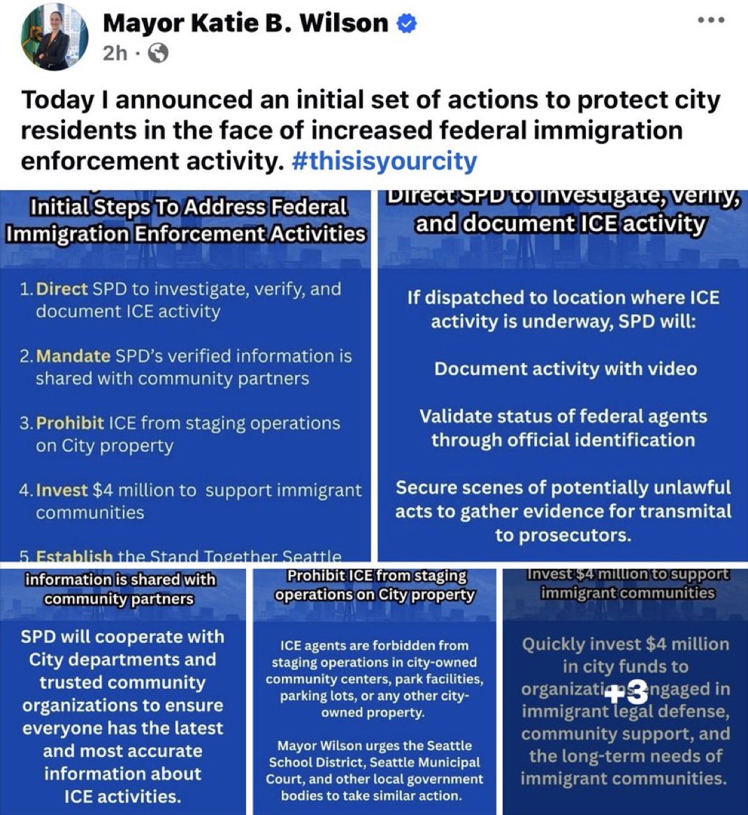 camhigby's tweet image. 🚨 Seattle Mayor Katie Wilson makes clear that her city doesn’t need a Signal chats. Instead she’s going to mobilize the actual police force to do what Signal networks do in Minneapolis. 

She will even have the SPD relay intel gathered on federal agents to “community partners”…