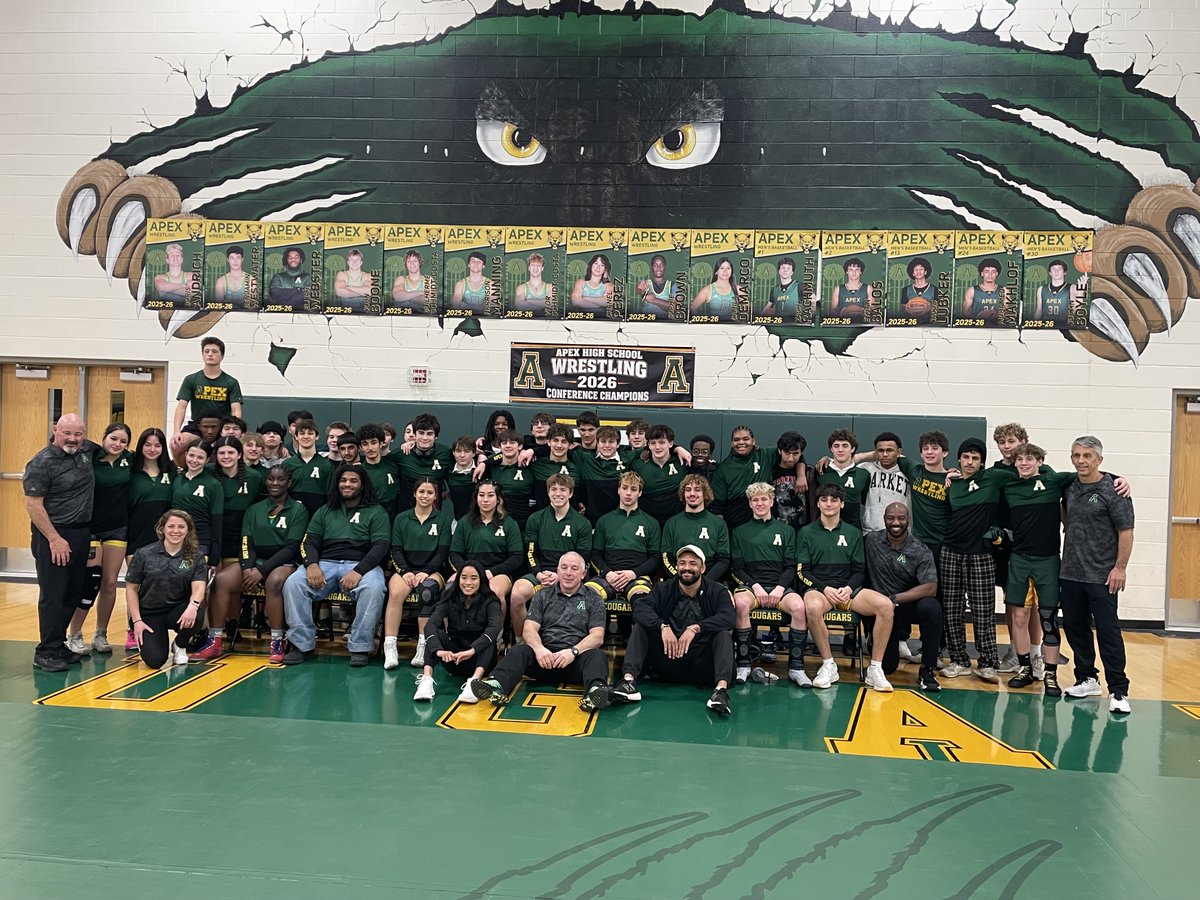 apexhsathletics's tweet photo. The Apex High School wrestling program has been incredible this season. We won our first men’s conference championship in school history! Incredible program and coaching staff! ⁦@apexcougarclub⁩ https://t.co/XcP0Kkxbt3