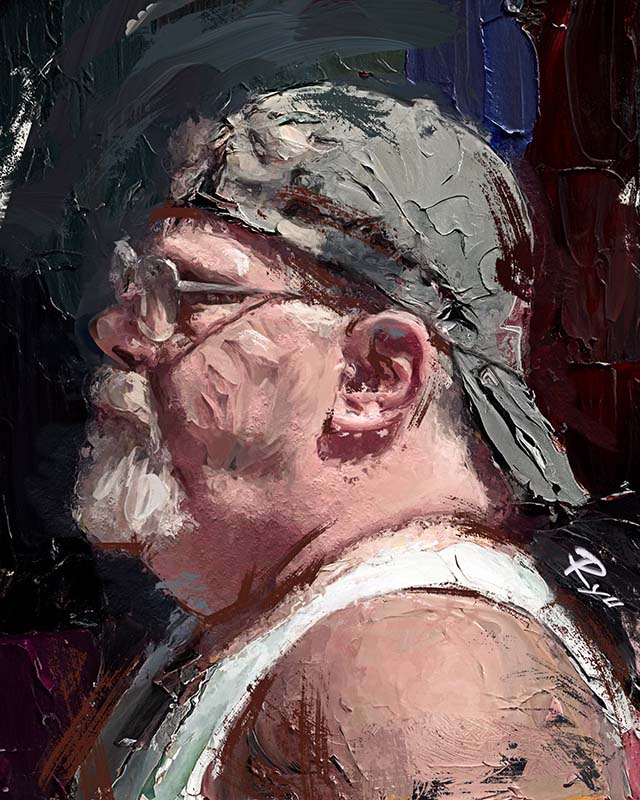 巨漢の横顔」 ハーレー乗りのおっさんでしょうか 日本人だとなかなか