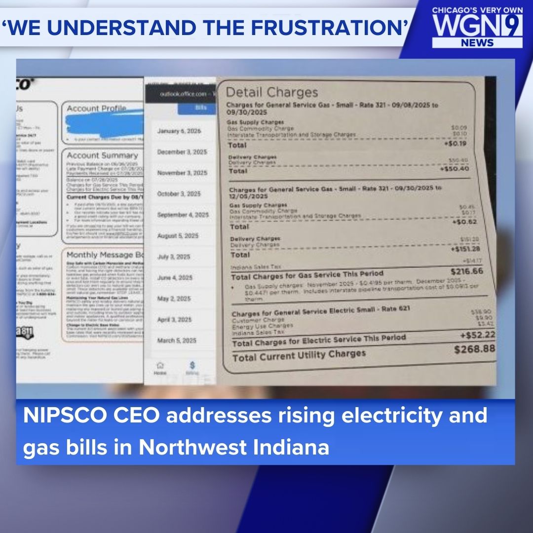 Northwest Indiana residents have been saying their electricity and gas bills from NIPSCO have been getting higher and higher. Ahead of two scheduled protests outside NIPSCO's offices next week, NIPSCO CEO Vince Parisi responded to the outcry.

Read more: tinyurl.com/jk2fpv5p