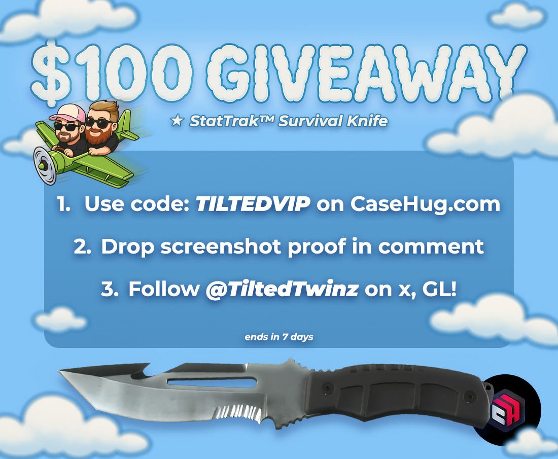 chrisGlive's tweet image. 🎁 $100 GIVEAWAY! 🔥 StatTrak™ Survival Knife

✅ RT + Tag a Friend
💜 Follow: @TiltedTwinz

💰 Use Code: TILTEDVIP | casehug.com/r/TILTEDVIP

🍀Good Luck!
⏰Ends in 7 days!
#Giveaway #cs2 #cs2skins