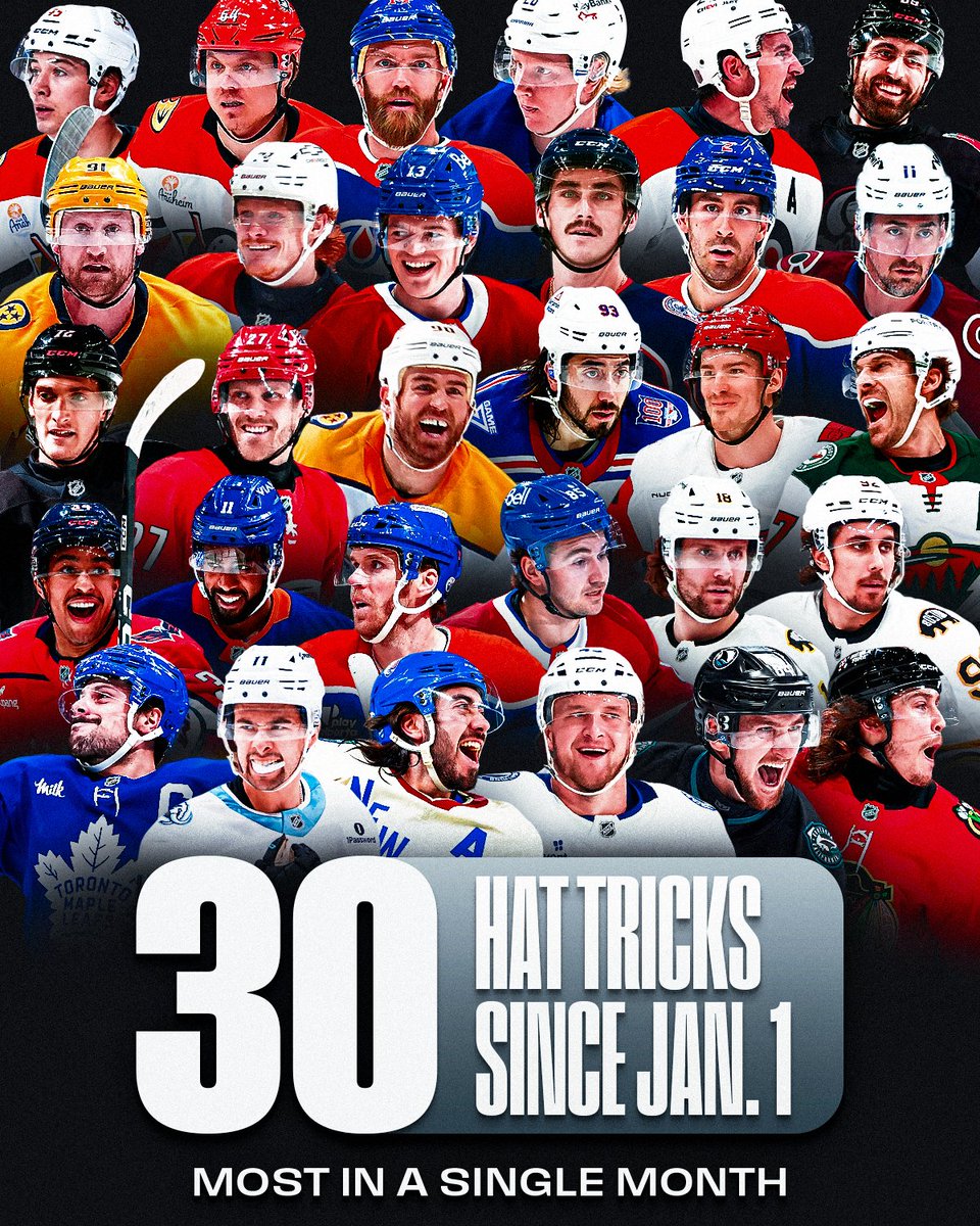 NHL's tweet photo. A HISTORIC MONTH FOR HAT TRICKS!!! 🧢 https://t.co/M9FRLCjXlQ