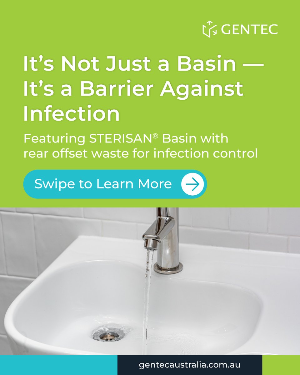 GentecAustralia's tweet photo. Did You Know? A Small Shift Can Make a Big Difference. 
Rear offset waste might seem like a minor design tweak, but in healthcare settings, it plays a major role in reducing splash-back and preventing cross-contamination. 

Explore STERISAN® basin at  https://t.co/1wULtAcxTi https://t.co/c21fZ6pj34