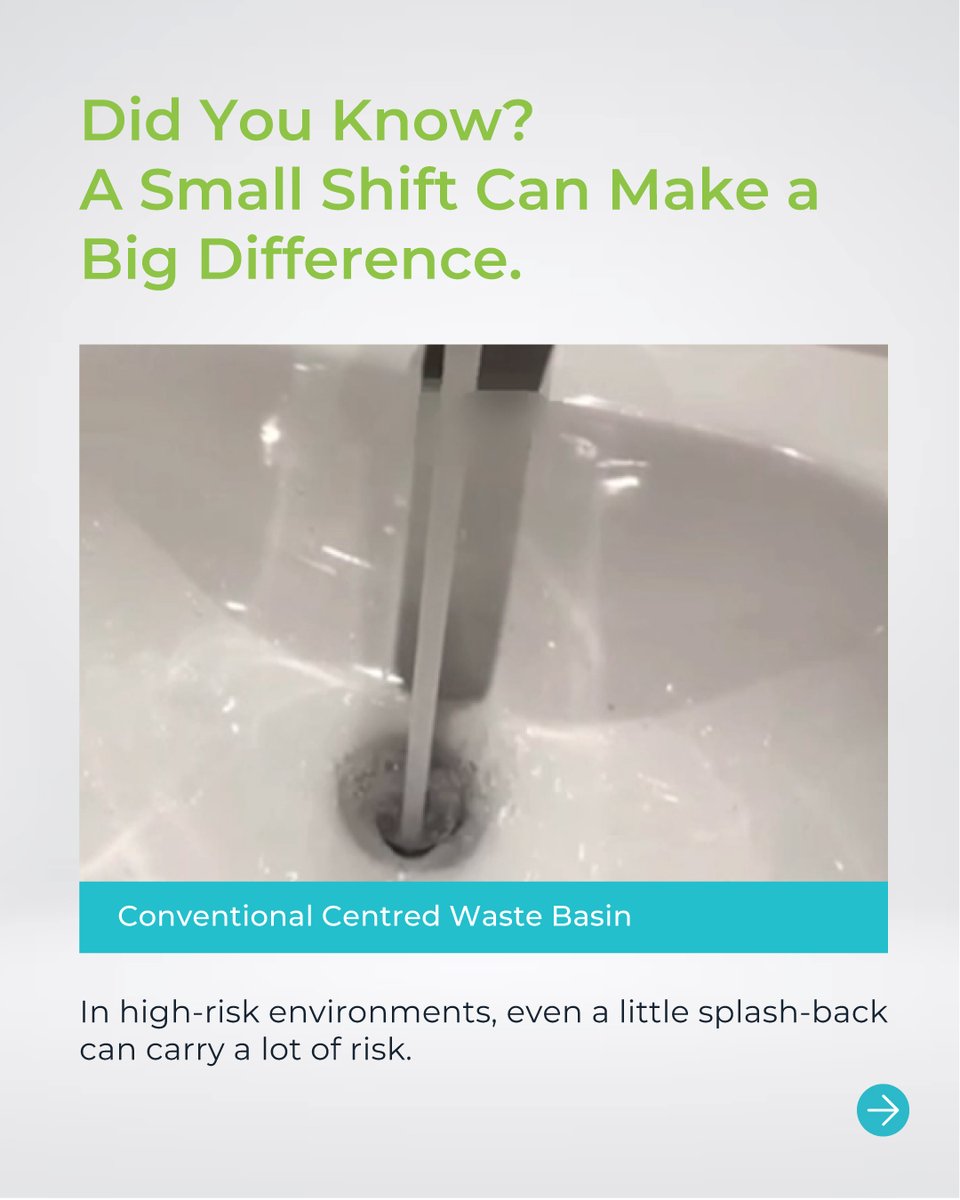 GentecAustralia's tweet photo. Did You Know? A Small Shift Can Make a Big Difference. 
Rear offset waste might seem like a minor design tweak, but in healthcare settings, it plays a major role in reducing splash-back and preventing cross-contamination. 

Explore STERISAN® basin at  https://t.co/1wULtAcxTi https://t.co/c21fZ6pj34