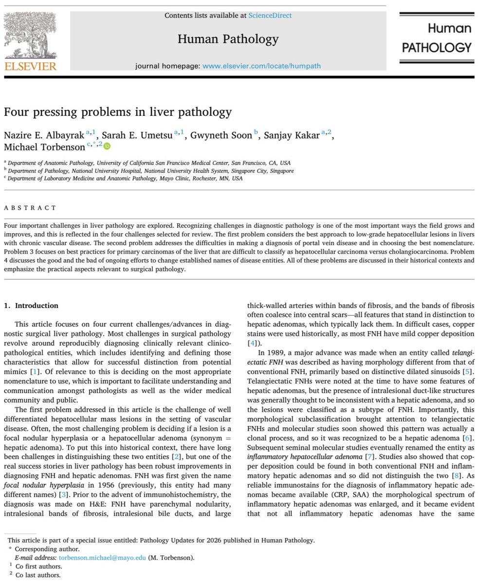 (12/n) Updates in liver pathology for 2026 in a special issue of <a href="/Human_Pathology/">Human Pathology</a> 

<a href="/UCSFPath/">UCSF Pathology</a>; <a href="/MayoClinicPath/">Mayo Clinic Pathology</a>