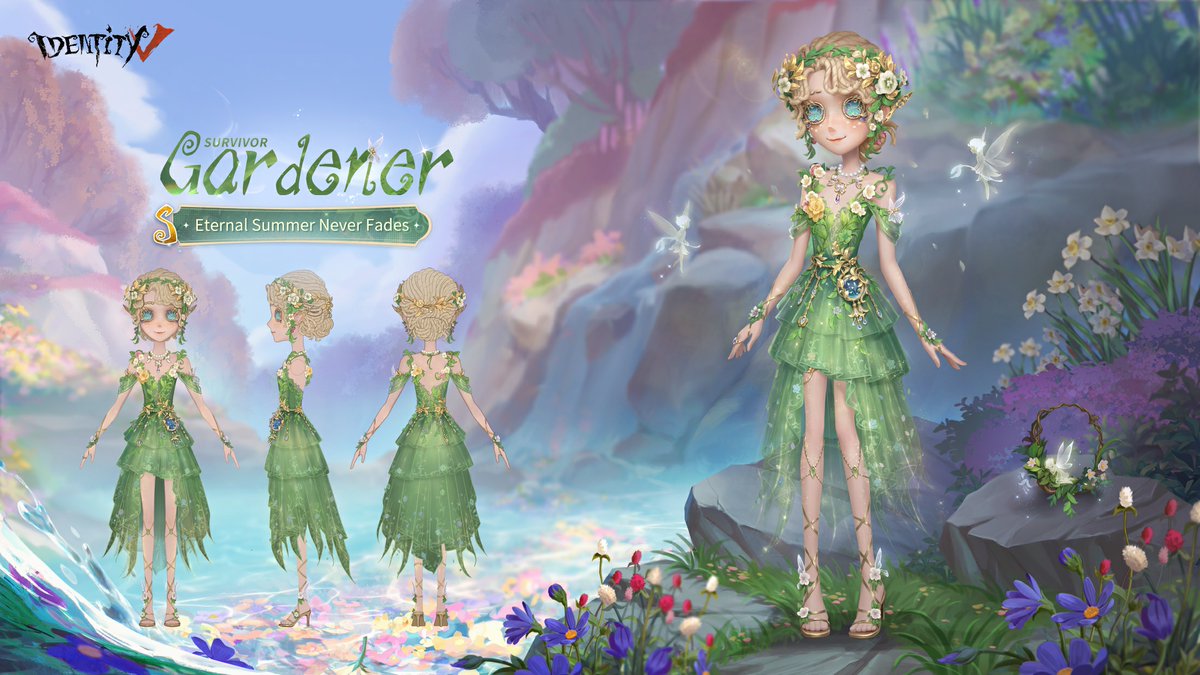GameIdentityV's tweet image. Dear Visitors,
The translucent green dress is as vibrant as fresh greenery, like a spirit of summer!
Let's check out the details of the Nymph Award S Costume for Gardener. Look forward to it being available on February 5!
#IdentityV #BestPerformance #Gardener