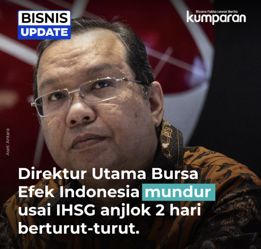 adarwis's tweet photo. Direktur Bursa Efek Indonesia memilih mundur.
Sikap yang elegan, bertanggung jawab, dan patut dicontoh. Inilah budaya kepemimpinan yang kita butuhkan menuju Indonesia yang lebih baik.

Berani mengambil keputusan, berani bertanggung jawab https://t.co/JXGUSIs4KE