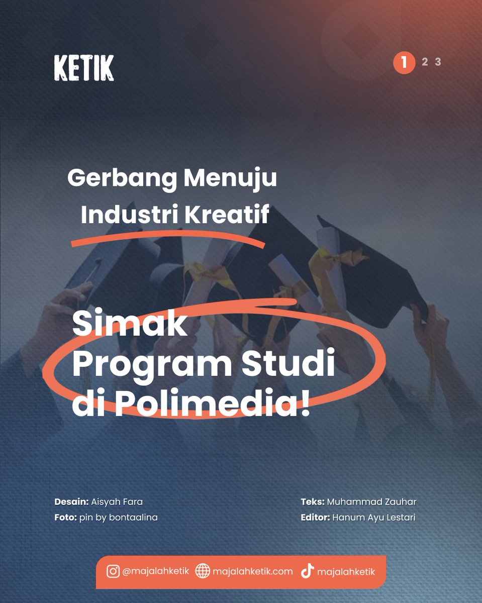LPMMajalahKetik's tweet image. [MICROBLOG]

Polimedia menghadirkan berbagai program studi dengan jenjang Diploma Tiga (D3) dan Sarjana Terapan (D4) yang siap berkecimpung di dunia industri kreatif.

Yuk, simak pengenalan prodi di Polimedia!
#MajalahKetik #Polimedia #ProgramStudi #MahasiswaBaru #IndustriKreatif