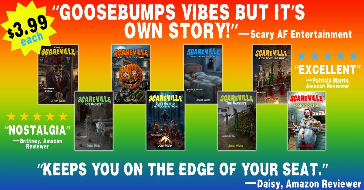 crystallakepub's tweet photo. SCAREVILLE by John Ward delivers creepy, kid-safe horror packed with monsters, mysteries, and Goosebumps-style chills—perfect for brave young readers. 🎃📚 

Grab your Scareville book here: https://t.co/qKJHxLJQGU 

#Scareville #MiddleGradeHorror #KidSafeHorror #SpookyReads https://t.co/y9txQHDb7T