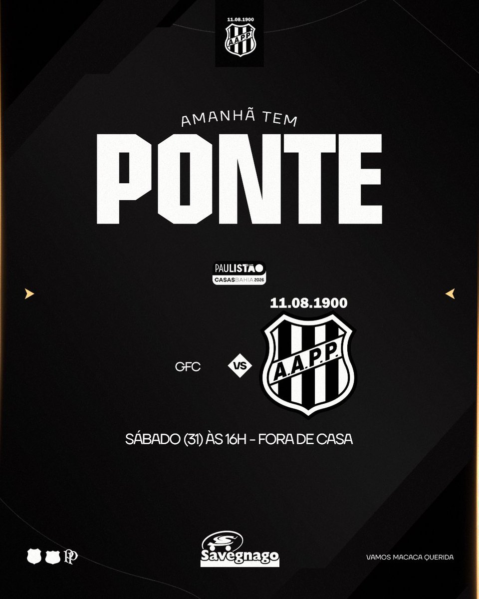 aapp_oficial's tweet photo. AMANHÃ TEM PONTE! É dérbi e dérbi é raça, é força, é luta. E nós vamos pra cima deles!!!🔥👊🏿🦍

Oferecimento @savegnagosupermercados, a Rede Forte do Interior! 🛒🦍 

#SavegnagoSupermercados #PontePreta #SaveMania https://t.co/awJvEmapUs