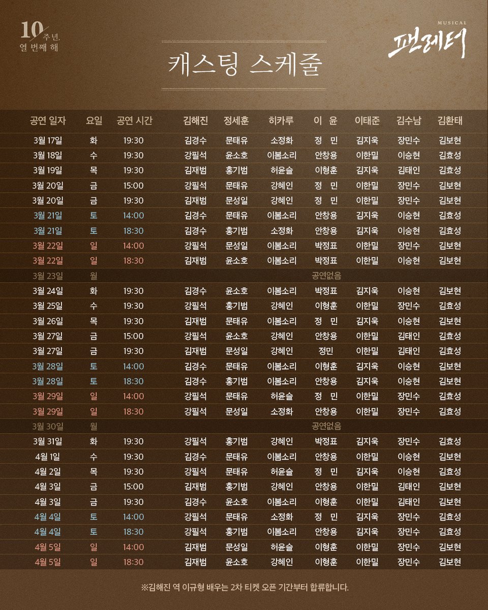 💌#뮤지컬팬레터 1차 티켓오픈 캐스팅 스케줄

2월 5일(목) 오후 1시,
뮤지컬 <팬레터> 10주년 기념 앵콜 공연의
1차 티켓 오픈이 진행됩니다!

✍️오픈일시: 2026년 2월 5일(목) 오후 1시
✍️오픈기간: 2026년 3월 17일(화) ~ 4월 5일(일)
✍️예매처: NOL티켓, YES24티켓, 티켓링크

뮤지컬 <팬레터>