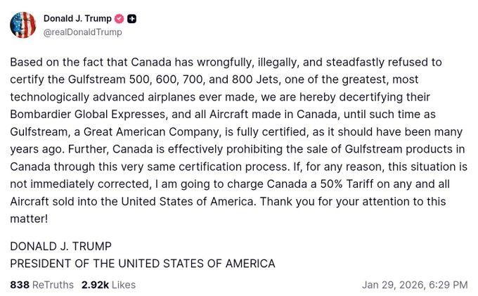 hissgoescobra's tweet photo. Canada, because it's bitterly cold, has a stricter rule on fuel deicing than the U.S. FAA, which is incompetent and grants exemptions to Gulfstream. Trump thus wants to bypass due process on already-certified Canadian jets in service with innumerable U.S. carriers. Clown show. https://t.co/ELXmphKdgK