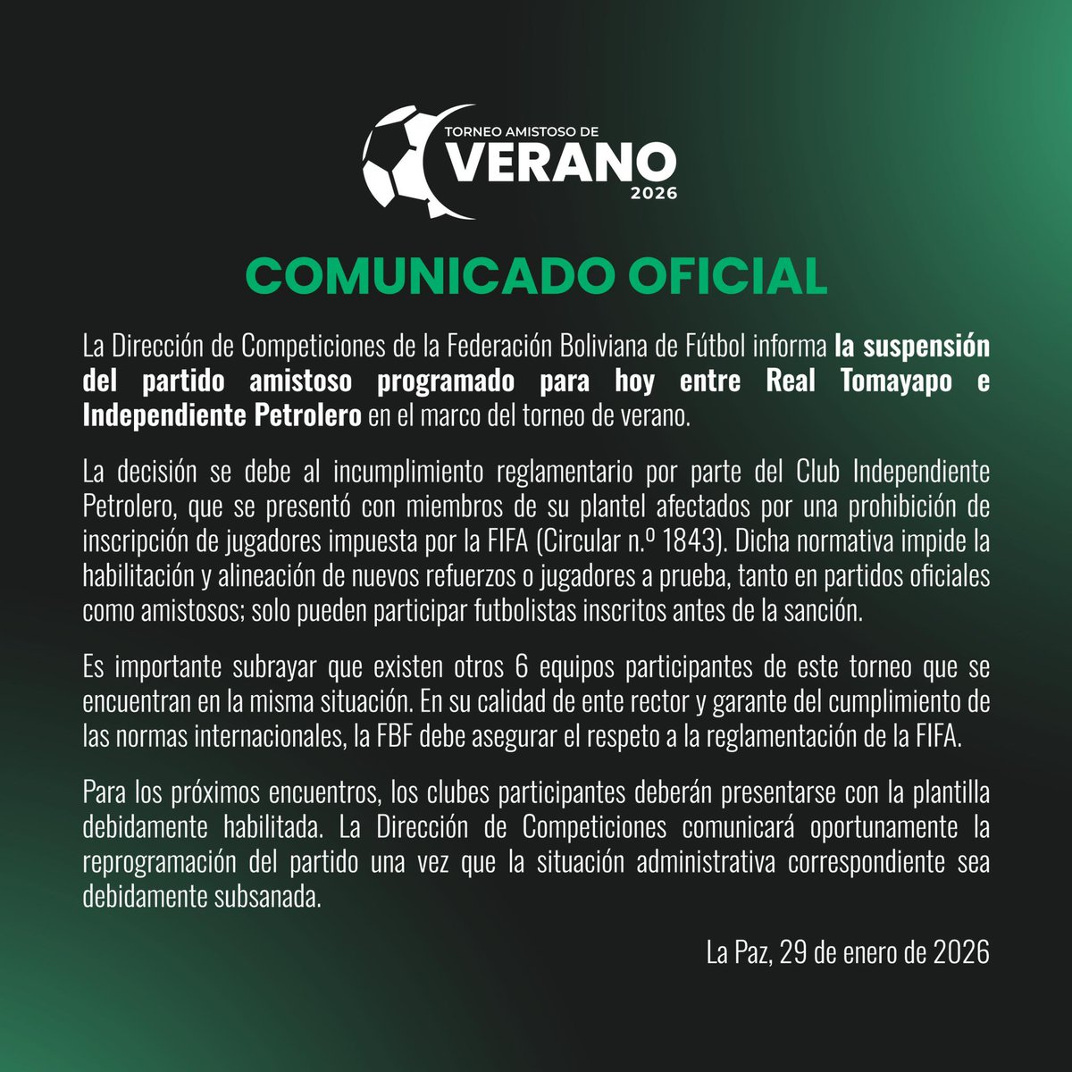 El Torneo amistoso de verano que no pudo arrancar este jueves sigue en pie, pero.... los clubes que no cumplan con sus deudas y sigan con la sanción de la FIFA, no podrán usar a los jugadores que incorporaron para esta campaña.