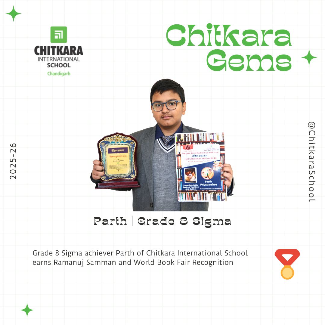 Grade 8 Sigma achiever Parth of Chitkara International School earns Ramanuj Samman and World Book Fair Recognition

#CIS #Gems #achievement #proudmoment #ChitkaraGems #ChitkaraInternationalSchool #WorldBookFair