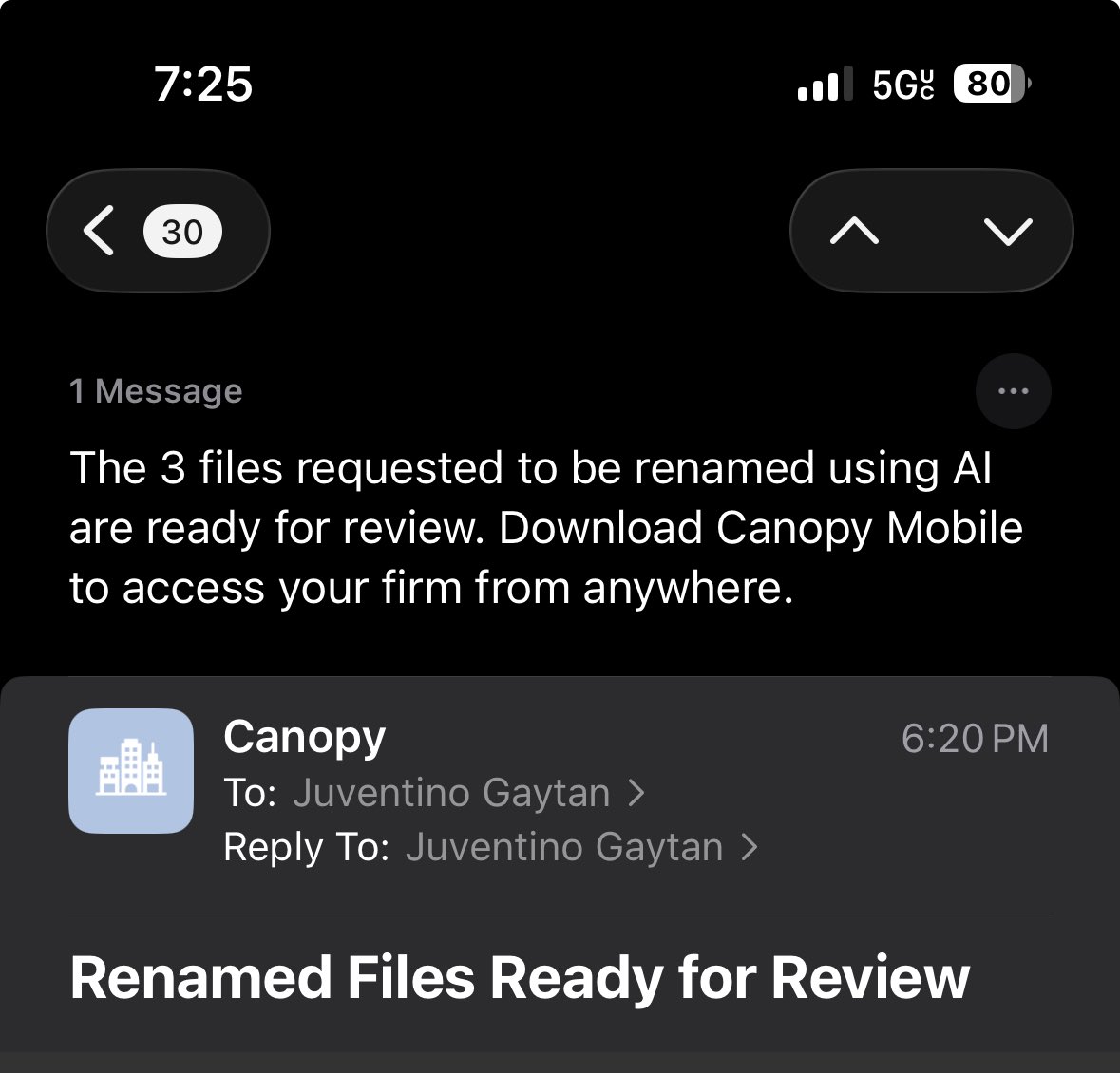 JGTaxPro's tweet photo. Oh yeah!  Renaming files using AI is the bees knees. Best part is I can start the process and have ⁦@canopysuite⁩ notify me so I can do another client. ⁦#taxtwitter https://t.co/9kixaqMAOK