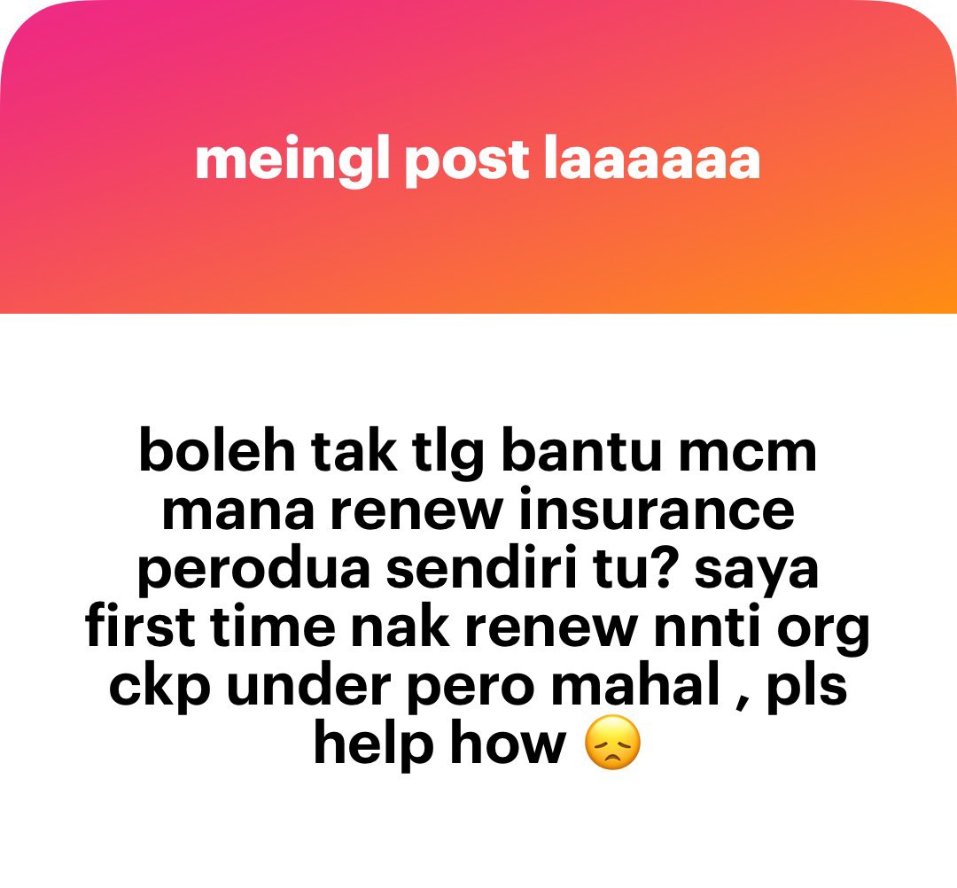 meinmokhtar's tweet photo. Aku ajar cara renew insurance and roadtax. Ang pergi website etiqa or takaful ka zurich ang key in semua details. Add on 3 benda windscreen + special perils + all driver. Cari unlimited towing. Pastu bayar. Lepas tu ang gerak p jpj, cakap nak buat roadtax. Or boleh buat online https://t.co/4MUEPu8FNG