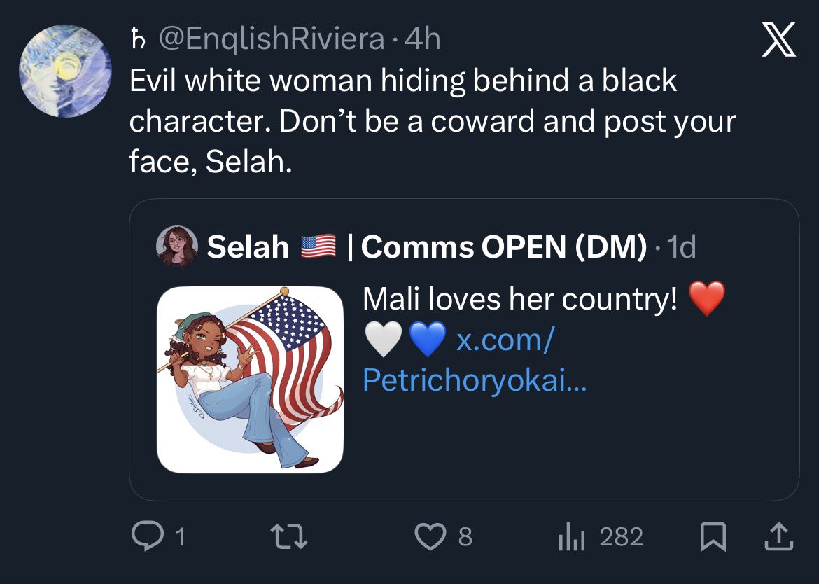 RacistBlkPpl's tweet photo. The amount of QTs sending death threats to the artist is fucking wild

“Anti-racist” retards thinking a black person cant support ICE because of their skin color is on par with what the KKK would say about black people

Leftist idiots always preach about black representation until it’s done the “wrong” way

Just a bunch of fucking retards I swear to god