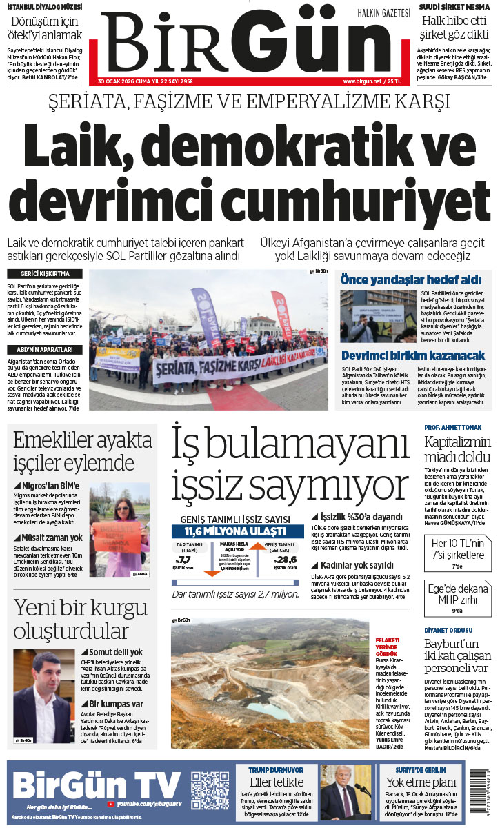 Şeriata, faşizme ve emperyalizme karşı

Laik, demokratik ve devrimci cumhuriyet

Laik ve demokratik cumhuriyet talebi içeren pankart astıkları gerekçesiyle SOL Partililer gözaltına alındı. Ülkeyi Afganistan’a çevirmeye çalışanlara geçit yok! Laikliği savunmaya devam edeceğiz