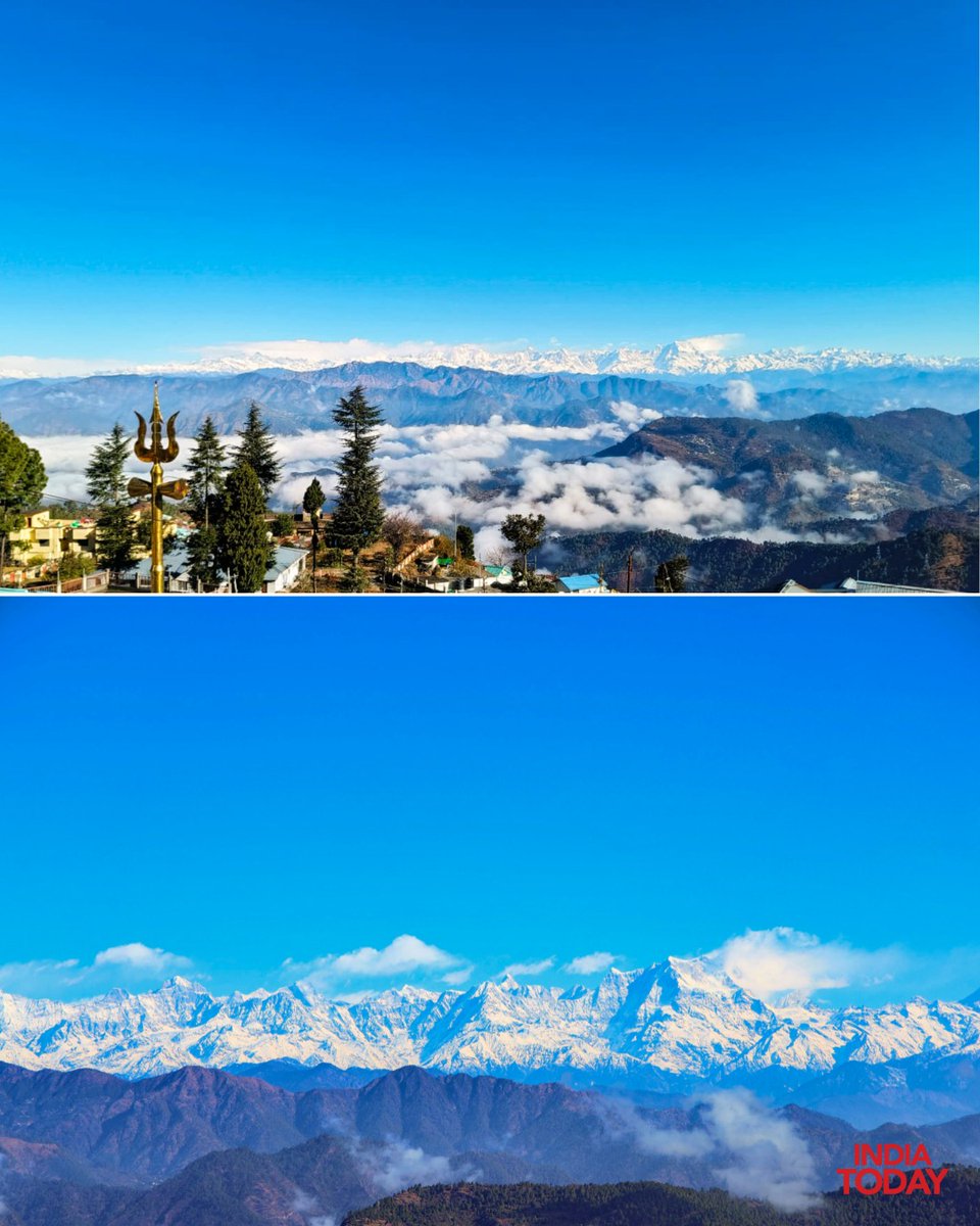 IndiaToday's tweet photo. #InPhotos | The Himalayan range after recent snowfall, as seen from Pauri Garhwal district, Uttarakhand.

#Uttarakhand #PauriGarhwal #Himalaya #ITPhotoBlog https://t.co/CCMK5ZOxAn