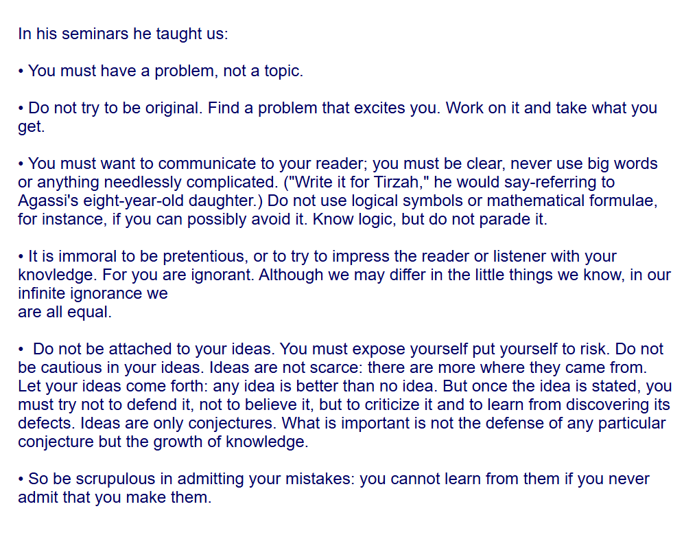 I’m glad to see that Phil was following one of Popper’s recommendations to his students.