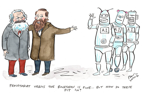 For Marx capitalism deceptively represents "science as the property of capital". Machinery -bought with the unpaid labor of workers- is "presented as someone else's science, external to the worker". With the development of technology, "the worker is presented as superfluous".
“It
