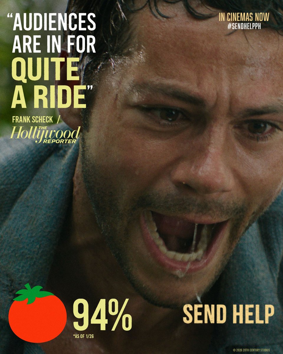 You scream, I scream, we all scream #SendHelpPH 

Certified Fresh at 94% 🍅 Get tickets now and experience the film in cinemas NOW: disney.asia/On3IF1