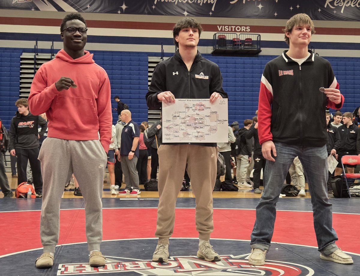 EHSRaidersWrest's tweet photo. It was a battle on the mats tonight, and the Black Raiders showed the MRAC exactly what they’re made of. The team secured a 3rd place finish in the conference!
Conference Champions:
Isaiah Greer, Danny Cleveland, and Kevin Klein.
3rd place finishers: Divine Adams, Jack Ryan https://t.co/uoBwbj6nfq
