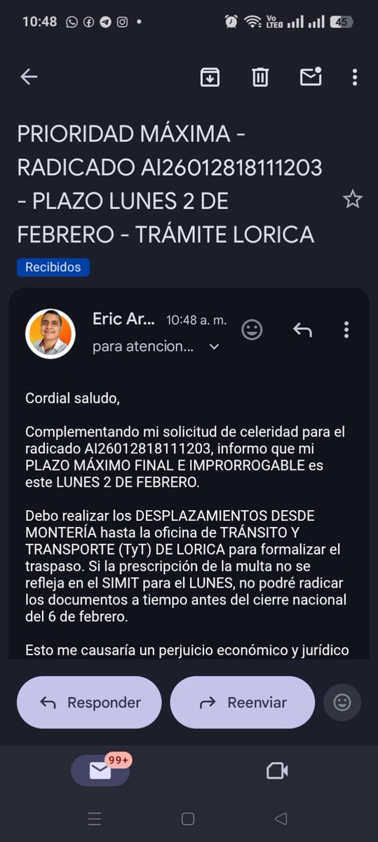 ArgelEric's tweet photo. .@AlcaldiaItagui @SecMovilidadIta @DiegoTorresIta ¡URGENTE! Rad: AI26012818111203.

Plazo: LUNES 2 FEB para viajar de MONTERÍA a LORICA y radicar antes del cierre nacional (6 Feb). El área jurídica no atiende. ¡Eviten este perjuicio! @Supertransporte @personeriaita https://t.co/BYQRwQ7s0M