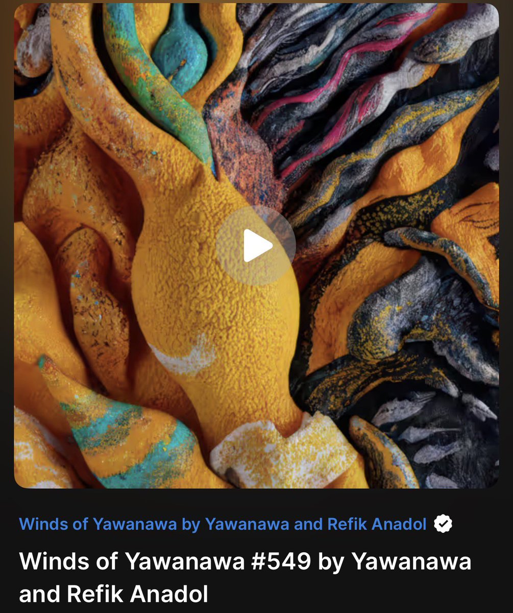 After looking through all the collections… I ended up picking up this WOY by <a href="/refikanadol/">Refik Anadol</a>. Will keep adding more art related NFTs to my collection.