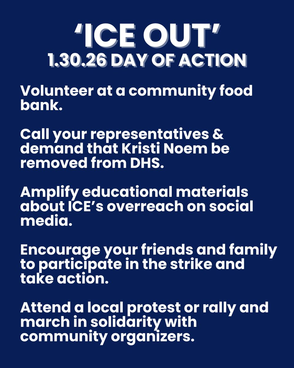 In solidarity with Minneapolis and communities across the country, my team will be participating in the National Strike against ICE tomorrow. We urge you to join us in a day of no work, no school, no shopping, and instead a day of action to send a clear message: ICE Out of