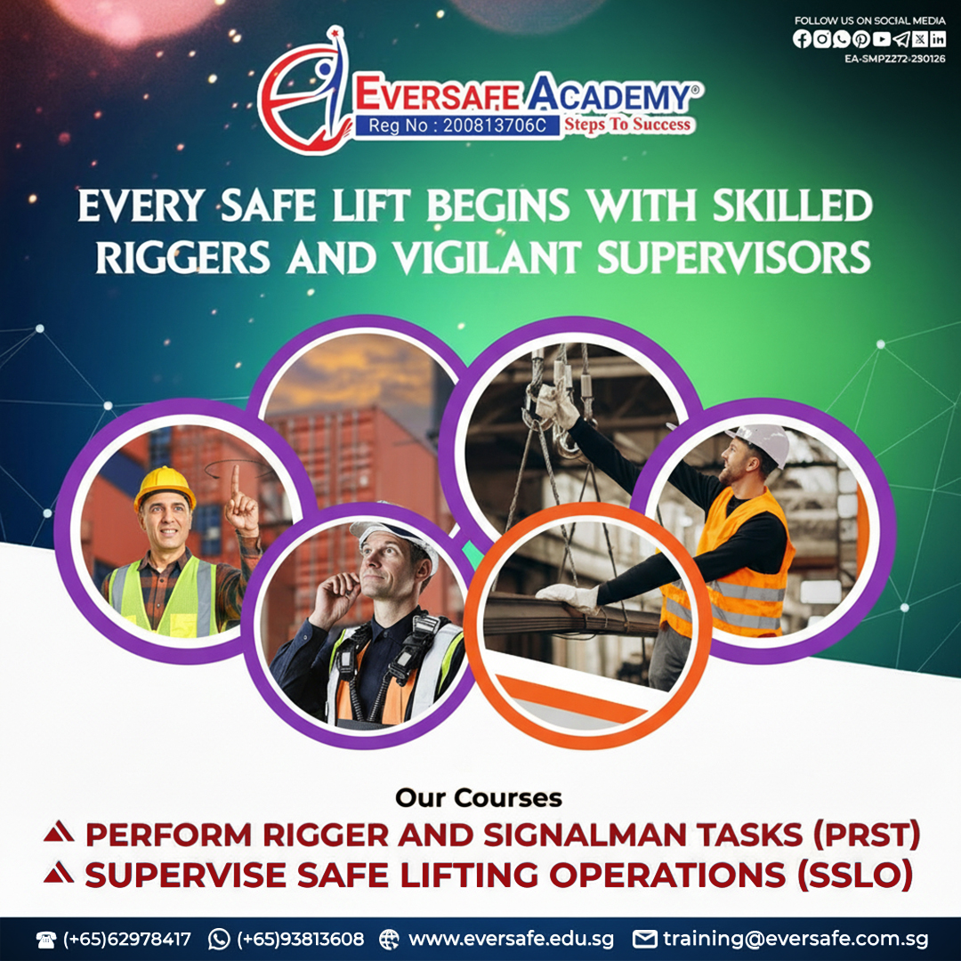 Perform Rigger and Signalman Tasks (PRST) | Supervise Safe Lifting Operations (SSLO)
#SafetyTraining #ConstructionSingapore #WorkplaceSafety #WSH #SafetyFirst #RiggerSignalman #LiftingSupervisor #SSLO #PRST #CraneSafety #EversafeAcademy #StepsToSuccess #EversafeSafety