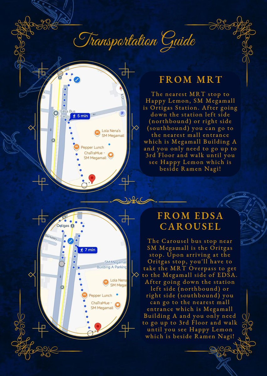 🗺️Transportation &amp; Venue Guide🗺️

📍 Happy Lemon, SM Megamall Building A (3rd Floor)
🗓️ 01.31.2026.

See you tomorrow! 🌼

Don't hesitate to reach out for assistance should you lose your way going to the event! 👑⚔️

#CrownAndGloryCSE
#물가의밤
#LowTideinTwilight