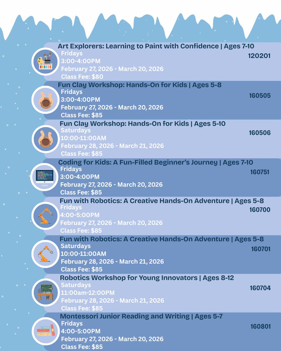RecreationRusd's tweet photo. There are still Winter Recreation Classes starting in February ❄️

Take a look at our classes and register today!
 
Register at: https://t.co/e3jrNhEQFy https://t.co/ufTsoJ1ntG