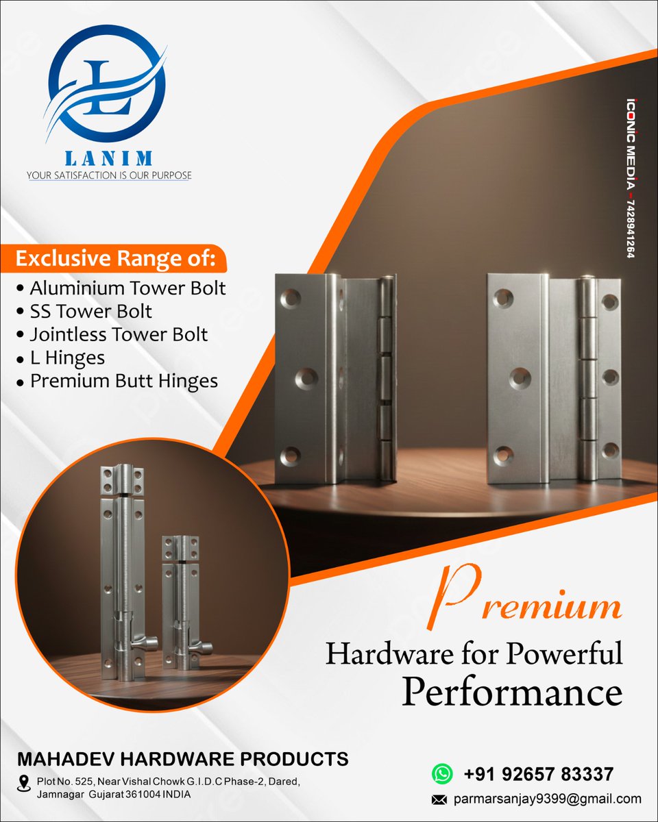 For enquiry via WhatsApp click:-V-O-H.short.gy/91-9265783337

MAHADEV HARDWARE PRODUCT (JAMNAGAR)
Contact:- 9265783337

E-mail:- parmarsanjay9399@gmail.com

Distributor and Wholesaler Enquiries Solicited