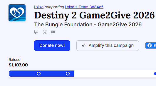 $1,107 and only a small window left before Game2Give 2026 ends!!