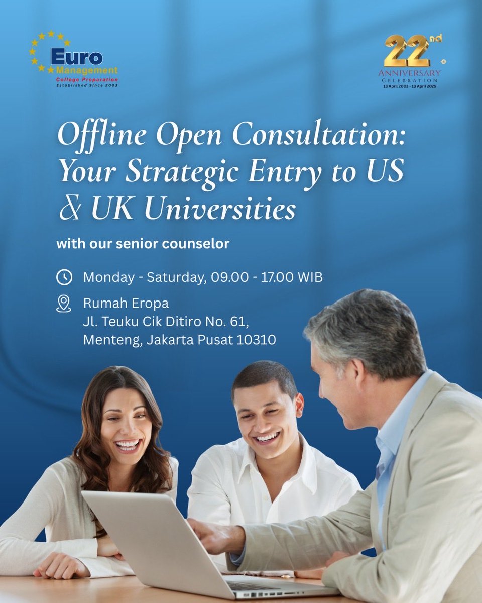 EuroMgmt's tweet photo. Plan your pathway to US &amp; UK universities with confidence 🇺🇸🇬🇧

Join our Offline Open Consultation and get direct insights from our senior counselor.

#EuroManagementIndonesia #StudyAbroad #CollegeConsultation #StudyInUS #StudyInUK https://t.co/vCDLlIX3Dn