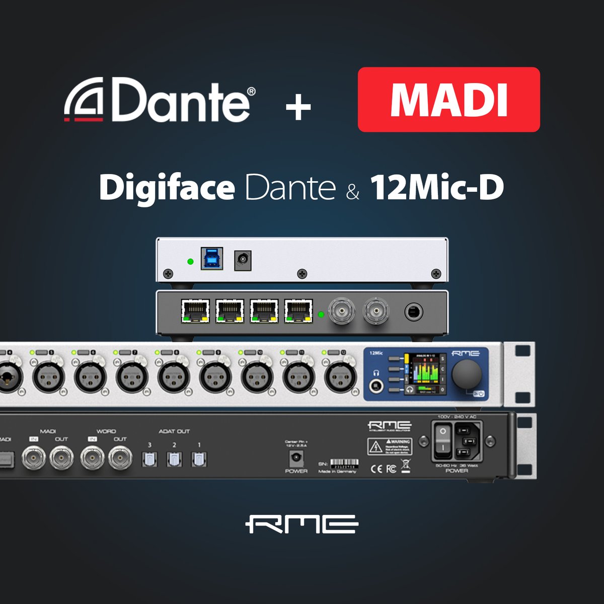 RMEAudioJP's tweet image. 株式会社ジェネレックジャパンはRMEの日本国内輸入代理店業務開始を記念し、Dante対応のRME製品2機種、オーディオインターフェイス「Digiface Dante」とマイクプリアンプ「12Mic-D」を、2月10日より販売開始いたします。
▪️Digiface Dante
rme-audio.jp/product/rme/di…
▪️12Mic-D
rme-audio.jp/product/rme/12…