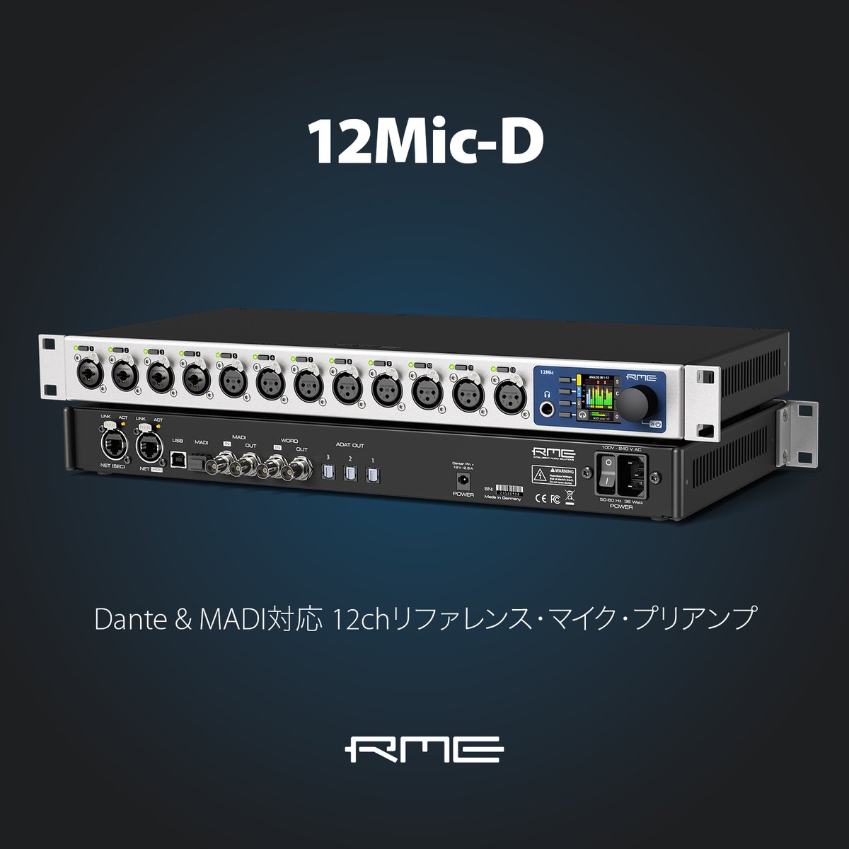 RMEAudioJP's tweet image. 株式会社ジェネレックジャパンはRMEの日本国内輸入代理店業務開始を記念し、Dante対応のRME製品2機種、オーディオインターフェイス「Digiface Dante」とマイクプリアンプ「12Mic-D」を、2月10日より販売開始いたします。
▪️Digiface Dante
rme-audio.jp/product/rme/di…
▪️12Mic-D
rme-audio.jp/product/rme/12…