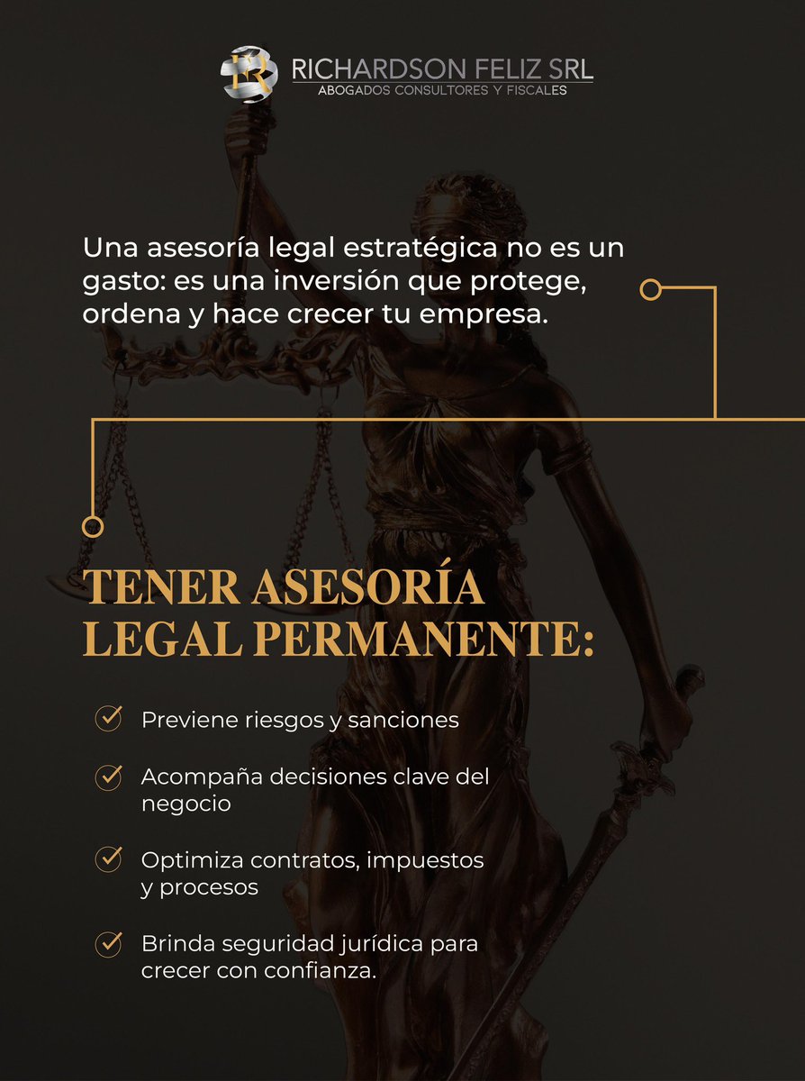 jonarichardson's tweet photo. A veces, la mejor decisión empresarial no es financiera, es legal.

Una asesoría legal estratégica no es un gasto: es protección, orden y crecimiento sostenible. En FR Richardson Feliz somos tu aliado para estructurar y fortalecer tu empresa con respaldo jurídico real. https://t.co/prhg1Icli1