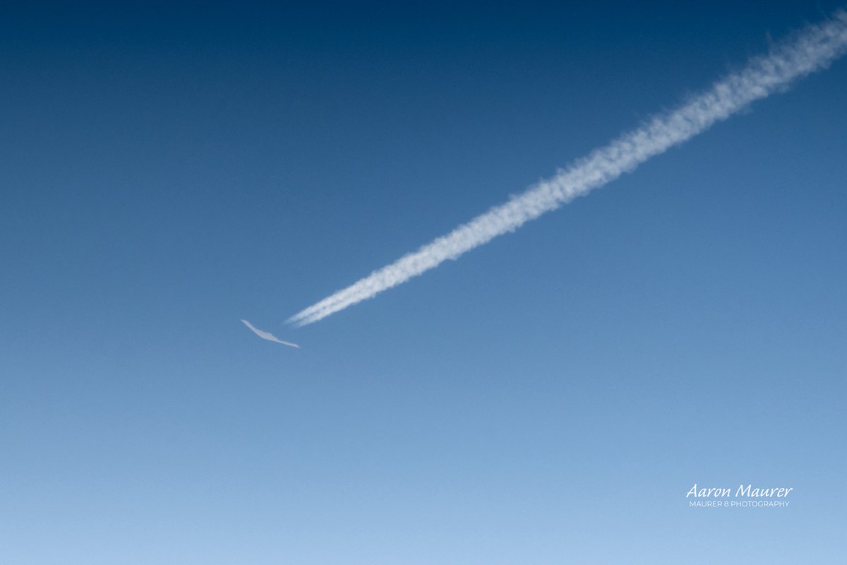 Looking up always pays off.  Private KC-135 refueling an F-35 just after pixels started disappearing from the desert blue sky.  Really cool to be able to see all of this!

KC-135, N572MA
