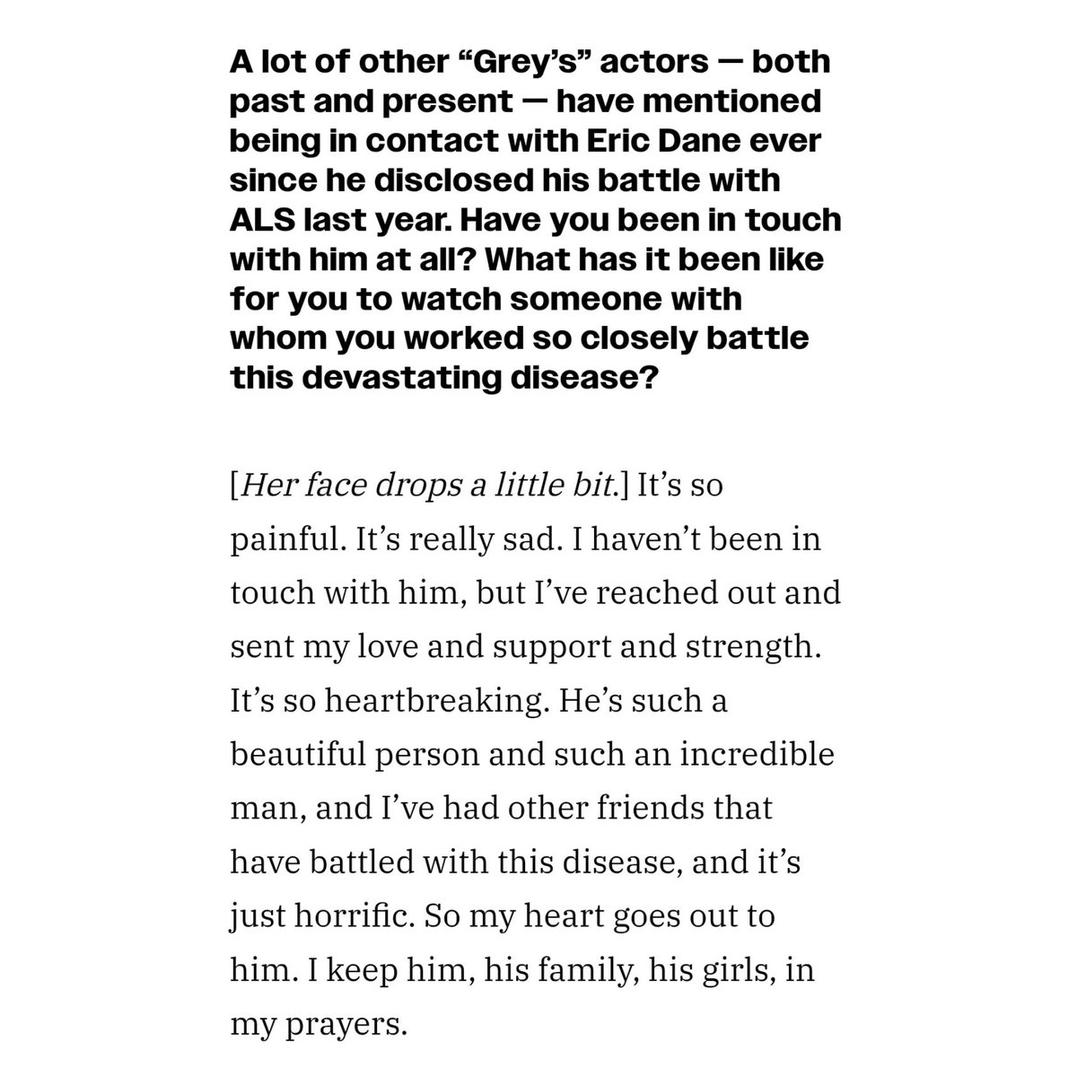 sunflowerhart's tweet photo. "he's such a beautiful person and such an incredible man... so my heart goes out to him. I keep him, his family, his girls, in my prayers." kate walsh talking about eric dane. I'M CRYING 😭😭 https://t.co/wbYKTfMCiz