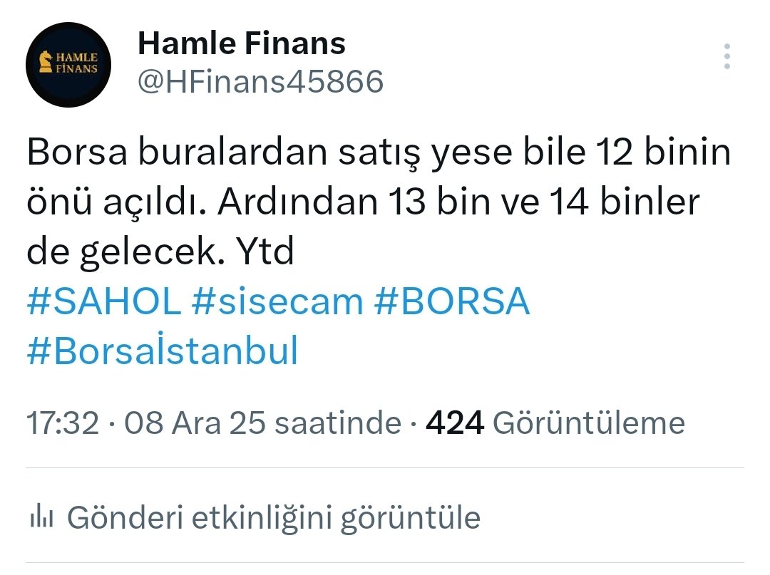 8 Aralık'ta ne demişim aşağıda! 
Şimdi de şunu diyorum: 
Bist 2026 Sonu: 22.000
Bist 2027 Yıl İçi: 40.000
İmza...