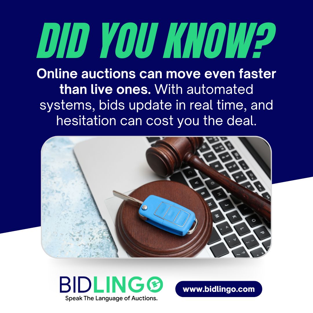 bidlingo's tweet image. Fun Fact Friday! 🚘💡 

Online auctions wait for no one—real-time bids mean every second counts!

#FastDeals #RealTimeBidding #AuctionTips