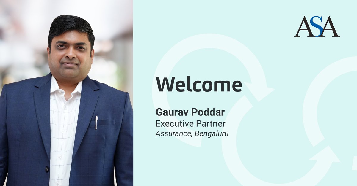 ASA_cci's tweet photo. Welcome Gaurav Poddar to the #ASAFamily as Executive Partner, Assurance.
 
Wishing him much success in his new role at ASA!
 
#GoingTheExtraMile #NowForTomorrow #Assurance https://t.co/RJCwRMkQyD