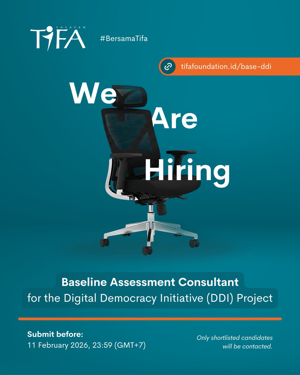 Applicants must submit a technical proposal, a budget proposal, and supporting documents by 11 February 2026, 11.59 p.m. Jakarta time to ddi@tifafoundation.id under the subject line "DDI Baseline Assessment – Consultant Application – [Name of Applicant/Institution]".