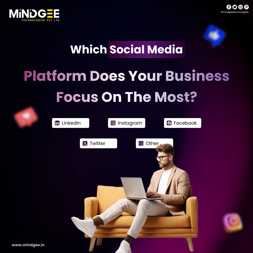 Not every social media platform works the same for every business. The real growth comes from focusing where your audience is most active and engaged.

📞 +91 89516 05480 | 🌐 mindgee.in
#SocialMediaMarketing #BusinessGrowth #DigitalStrategy #MindGee